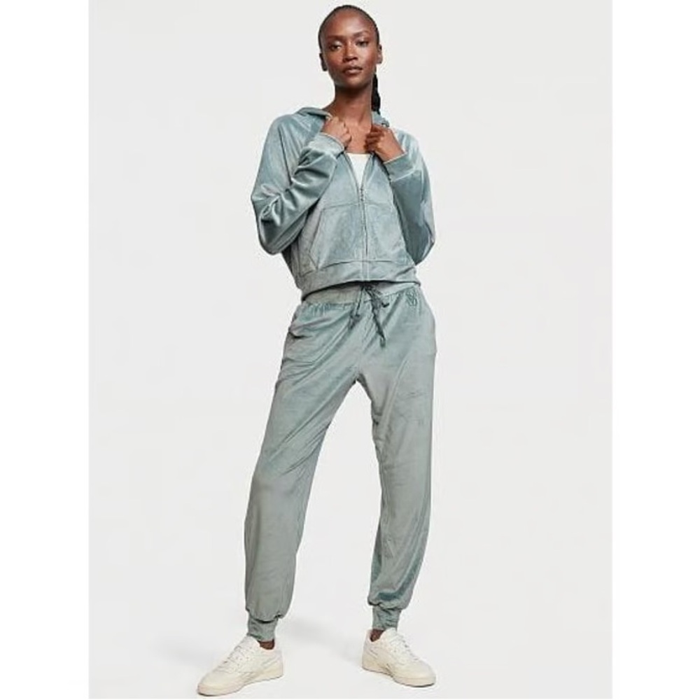 Victoria’s Secret Velour Joggers & Front-Zip Hoodie Set - Dark Seafoam Sz M, NWT